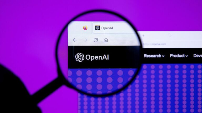 OpenAI logo with magnifying glass