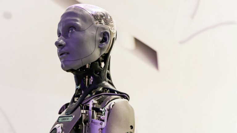 Futuristic Robot in Modern Conference Room